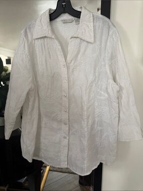Tweeds White Embroidered Button-Down Shirt